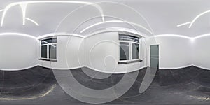 Empty white room without furniture with big windows. full seamless spherical hdri panorama 360 degrees in interior room in modern