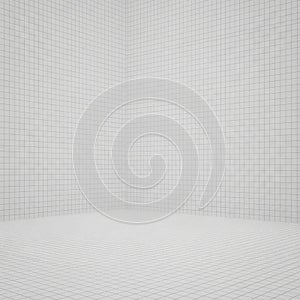 Empty White Room with Grid Pattern on Walls and Floor interior space
