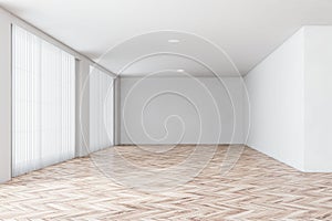 Empty white room interior with shutters