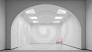 empty white room modern space interior 3d render many rooms are connected with arch shape door
