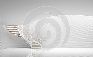 Empty white room modern space and spiral stair 3d rendering image