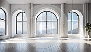 Empty white room with panoramic windows