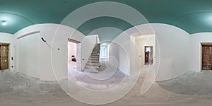 Empty white room without repair and furniture. full spherical hdri panorama 360 degrees in interior room in modern apartments in