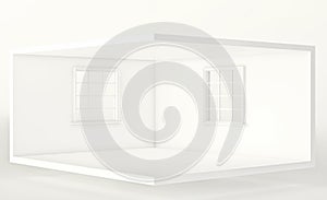 Empty white room with two windows, interior for design and decoration. 3d render