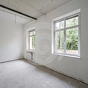 Empty white room and white wall with window