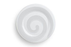 Empty white round plate on white background, clipping path inclu