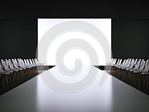 Prázdný bílý dráhu a židle.  trojrozměrný obraz vytvořený pomocí počítačového modelu 