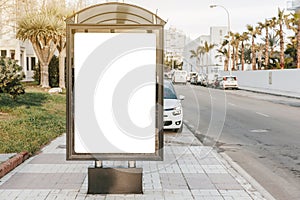 Empty white sign board bus stop. High quality and resolution beautiful photo concept
