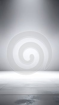 Empty White Studio Room with Grey Floor and Spotlight