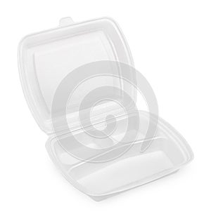 Empty white styrofoam meal box