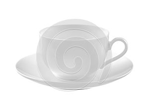 Empty white tea cup and saucer