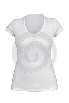 Empty white V neck T-shirt for woman isolated