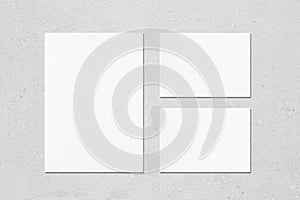 empty white vertical poster and two horisontal rectangle card mockups