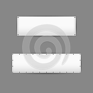 Empty white vinyl banners with grommets. Vector illustration