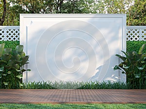 Empty white wall in the garden 3d render