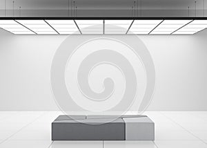 Empty white wall in modern art gallery. Mock up interior in minimalist style. Free, copy space for your artwork, picture