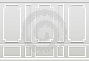 Empty white wall. Moulding panels classic home decoration. Living room vector interior