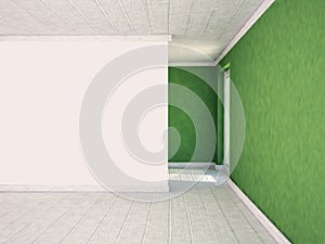 Empty white wall, white and green