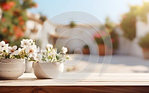 Empty white wooden table in the foregrou Generative Ai