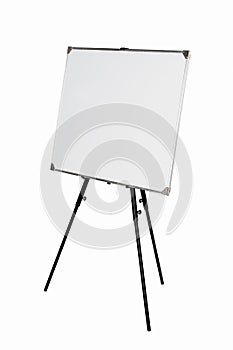 Empty whiteboard on black tripod