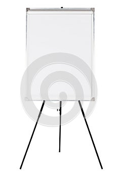Empty whiteboard on black tripod