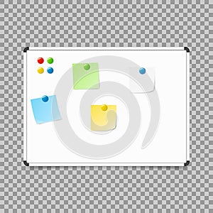 Empty whiteboard. magnetic board isolated on transparent background. Vector illustration.