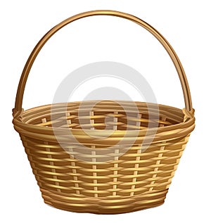 Empty wicker basket with handle arc