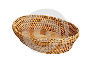 An empty wicker basket isolated over white background.