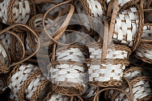 Empty wicker baskets for sale in a market place