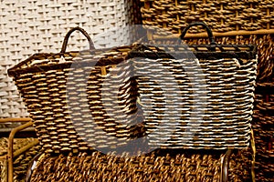 Empty wicker baskets for sale in a market place