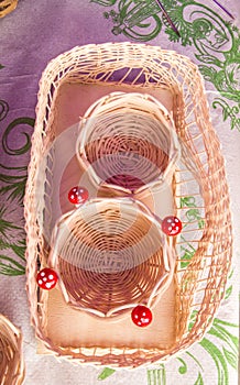 Empty wicker baskets for sale in a market place