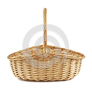 Empty wicker picnic basket. Isolated on white