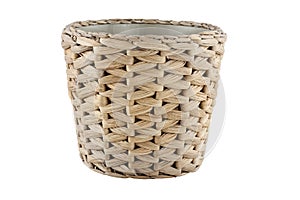 Empty wicker pot isolated on white background