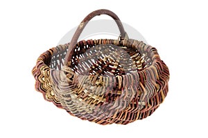 Empty wicker rustic basket, isolated on white