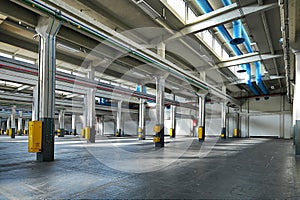 Empty wide industrial plant deserted perspective view