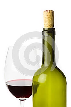 Empty wine bottle with glass