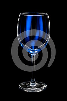 empty wine glass with blue light