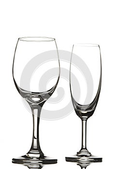 Empty wine glass and champagne glass