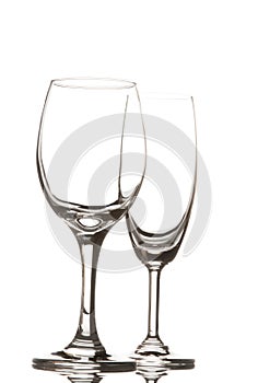 Empty wine glass and champagne glass