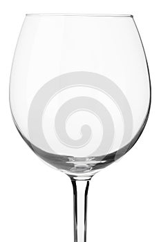 Empty wine glass close up on white