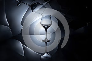 empty wine glass with geometric reflection