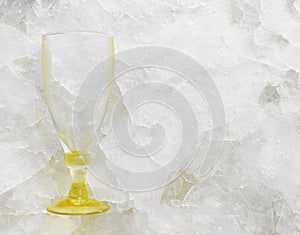 Empty Wine Glass on Ice Slabs Shards
