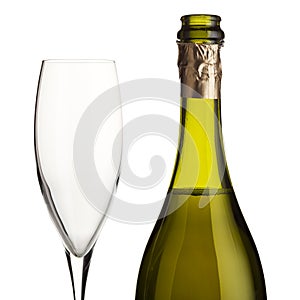 Empty wine glass and sparkling wine