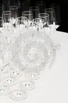 Empty wine glasses at bar in the restaurant