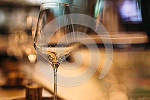 Empty wine glasses closeup. In a row, focus on foreground