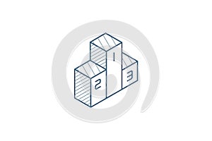 Empty Winners Podium, First, Second, Third Place, Award Ceremony isometric icon. 3d line art technical drawing. Editable stroke