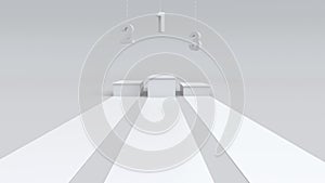 Empty winners podium with hanging number. 3D rendering.