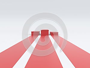 Empty winners podium on red background. 3D rendering.