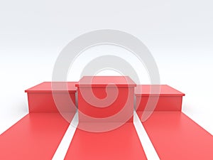 Empty winners podium on red background. 3D rendering.