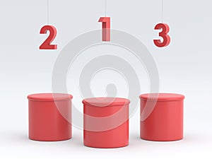 Empty winners podium on red background. 3D rendering.
